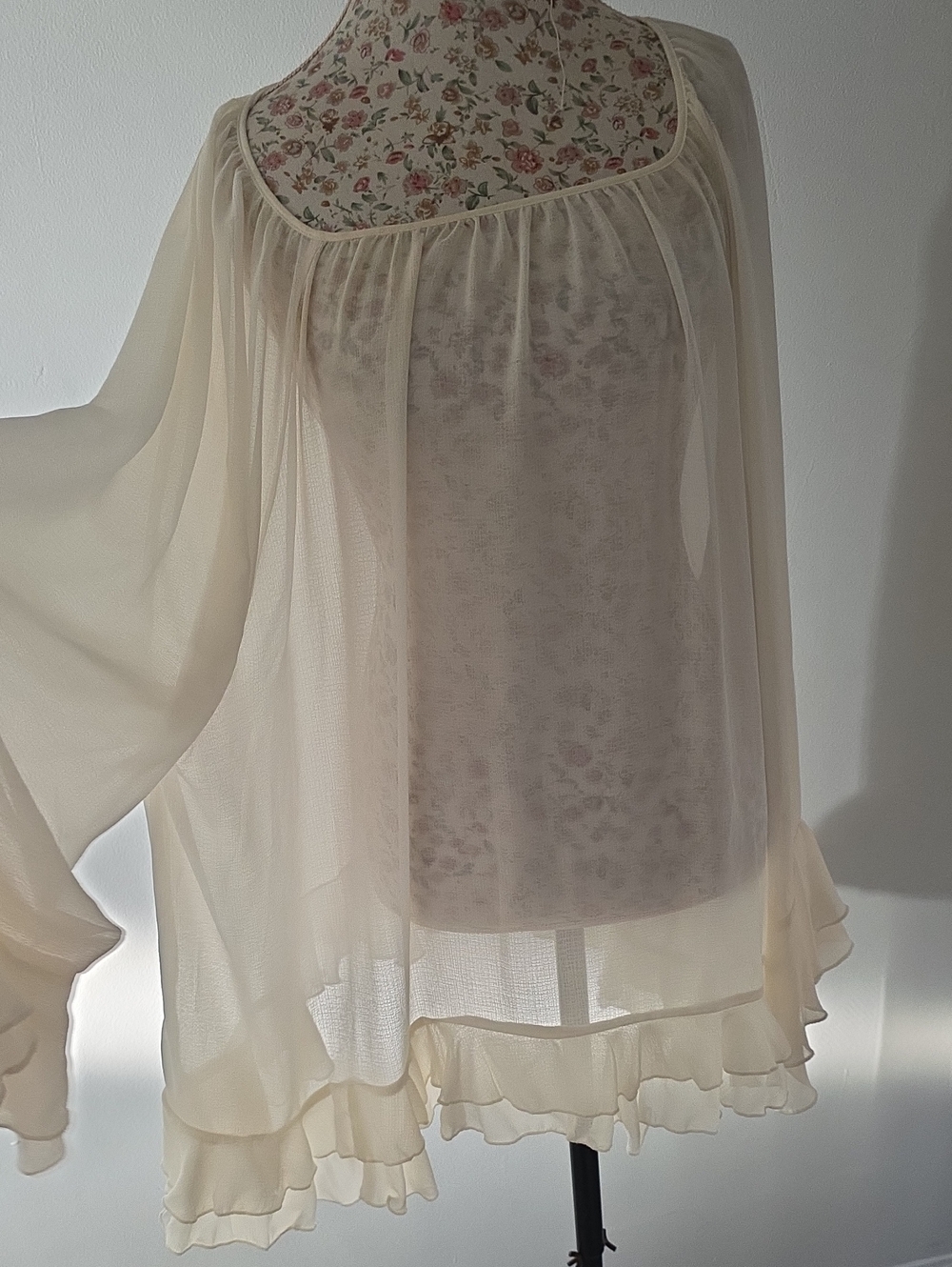 torrid Cream Sheer Ruffle-Sleeve Blouse